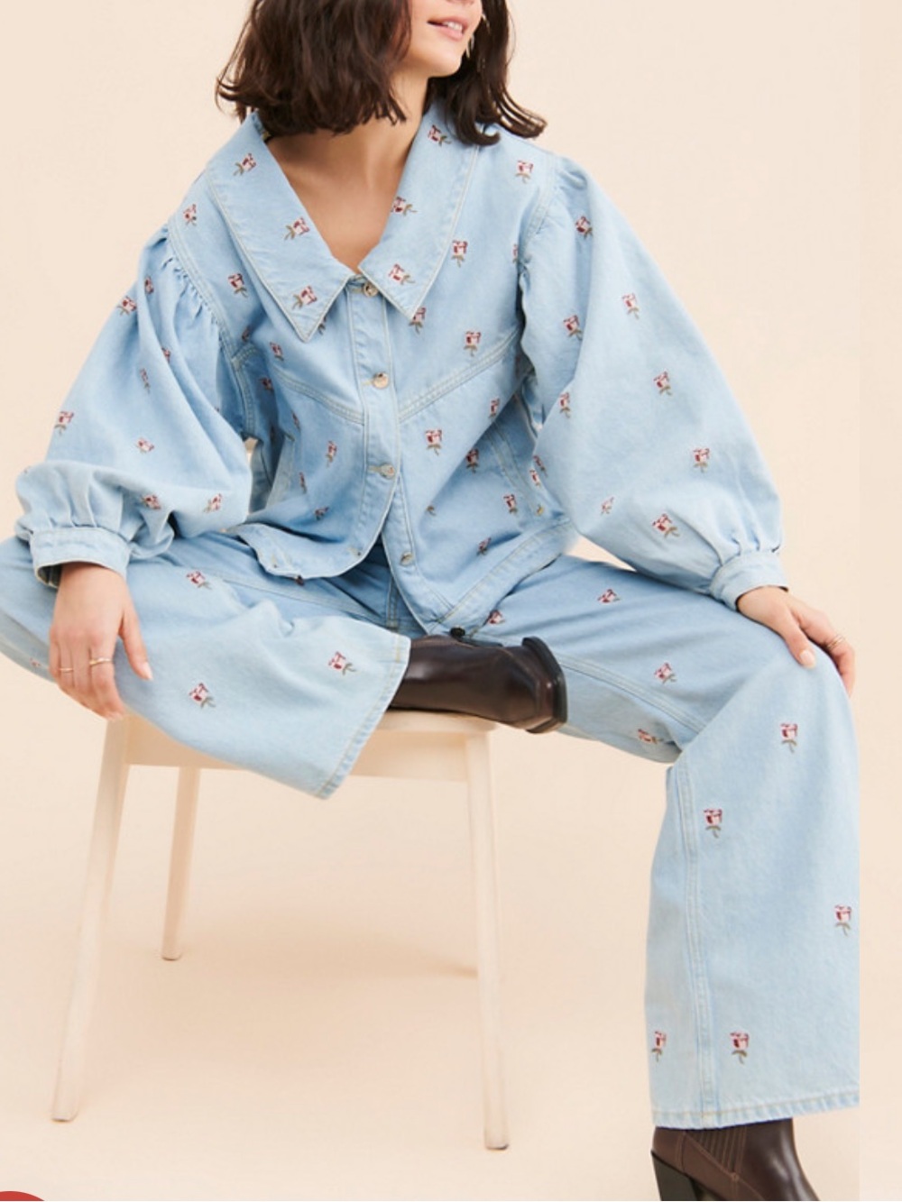 Farm Rio Rose Embroidery Jeans